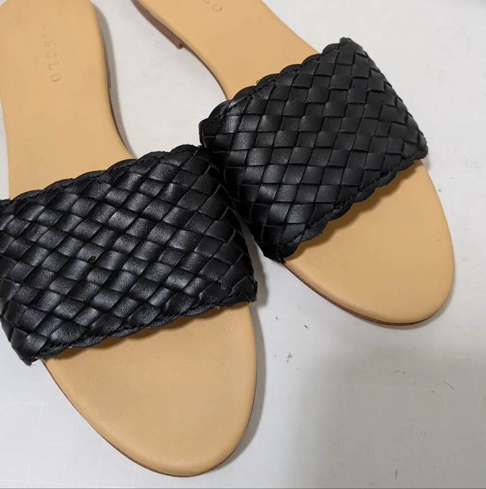 Nisolo Black Woven Leather Slide Sandals
